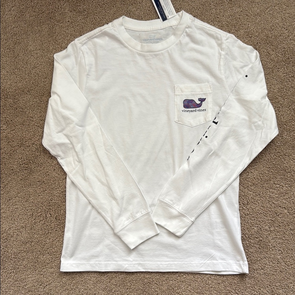 Vineyard Vines White Long Sleeve Tee with Whale Logo